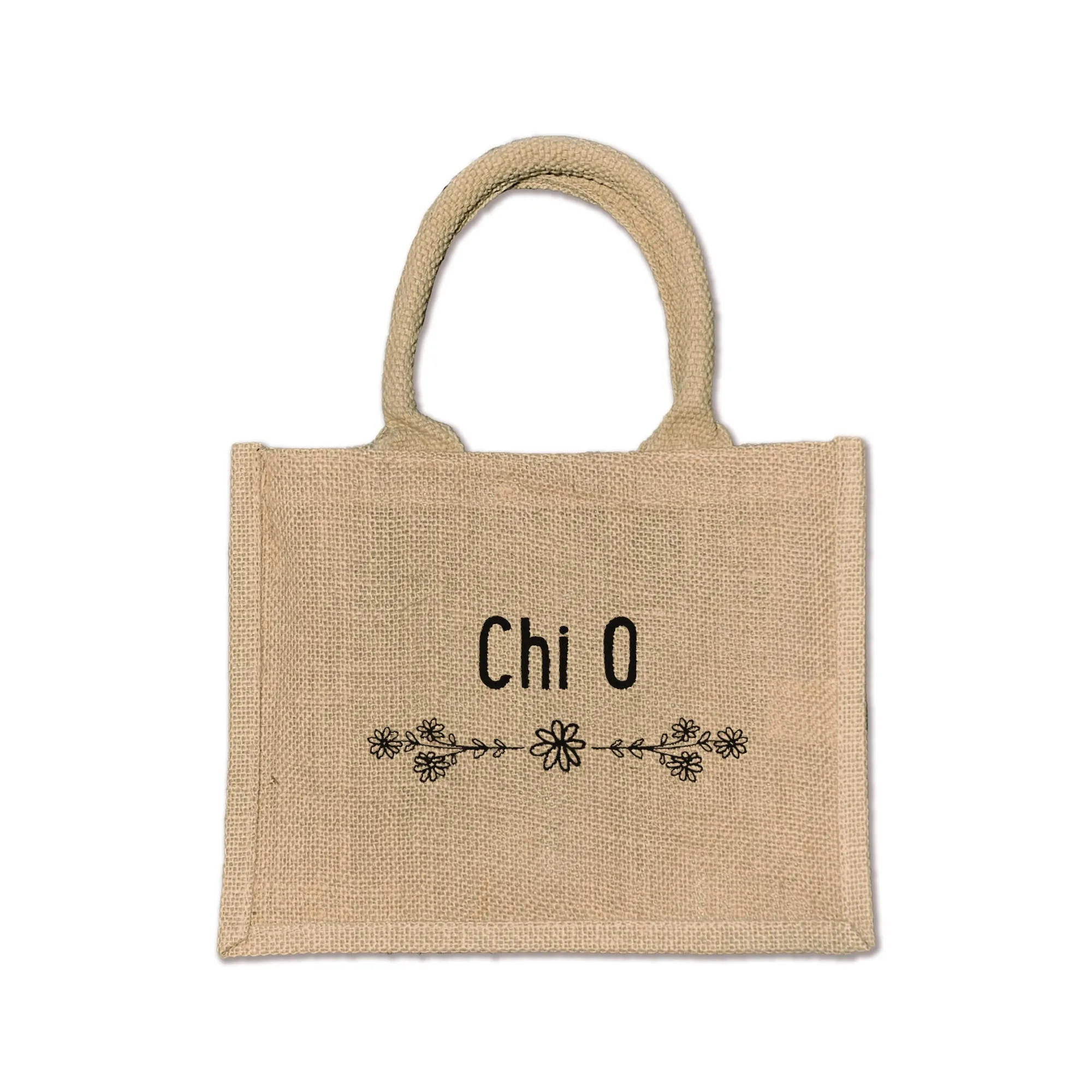 Chi Omega Floral Burlap Sorority Tote Bag – Perfect for Greek Life and College