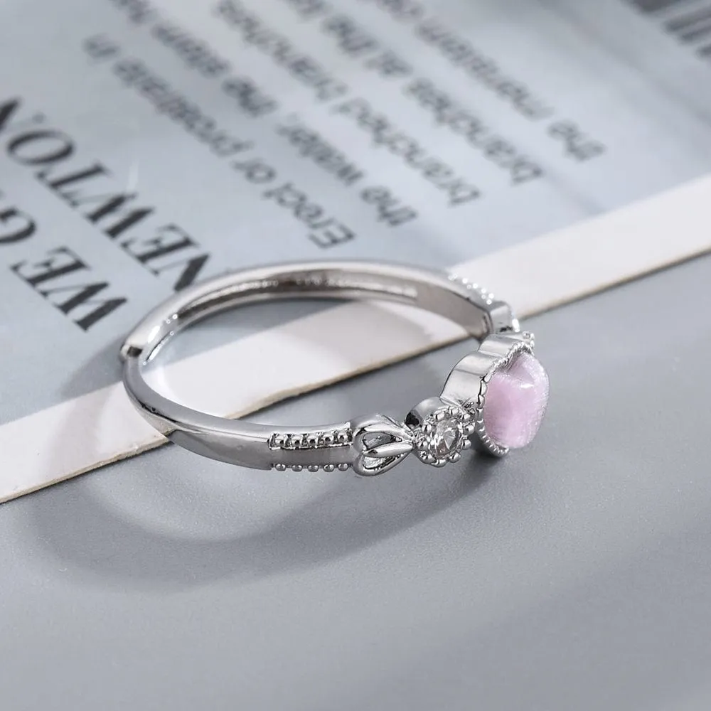Chic CZ Inlaid Pink Opal Heart Ring