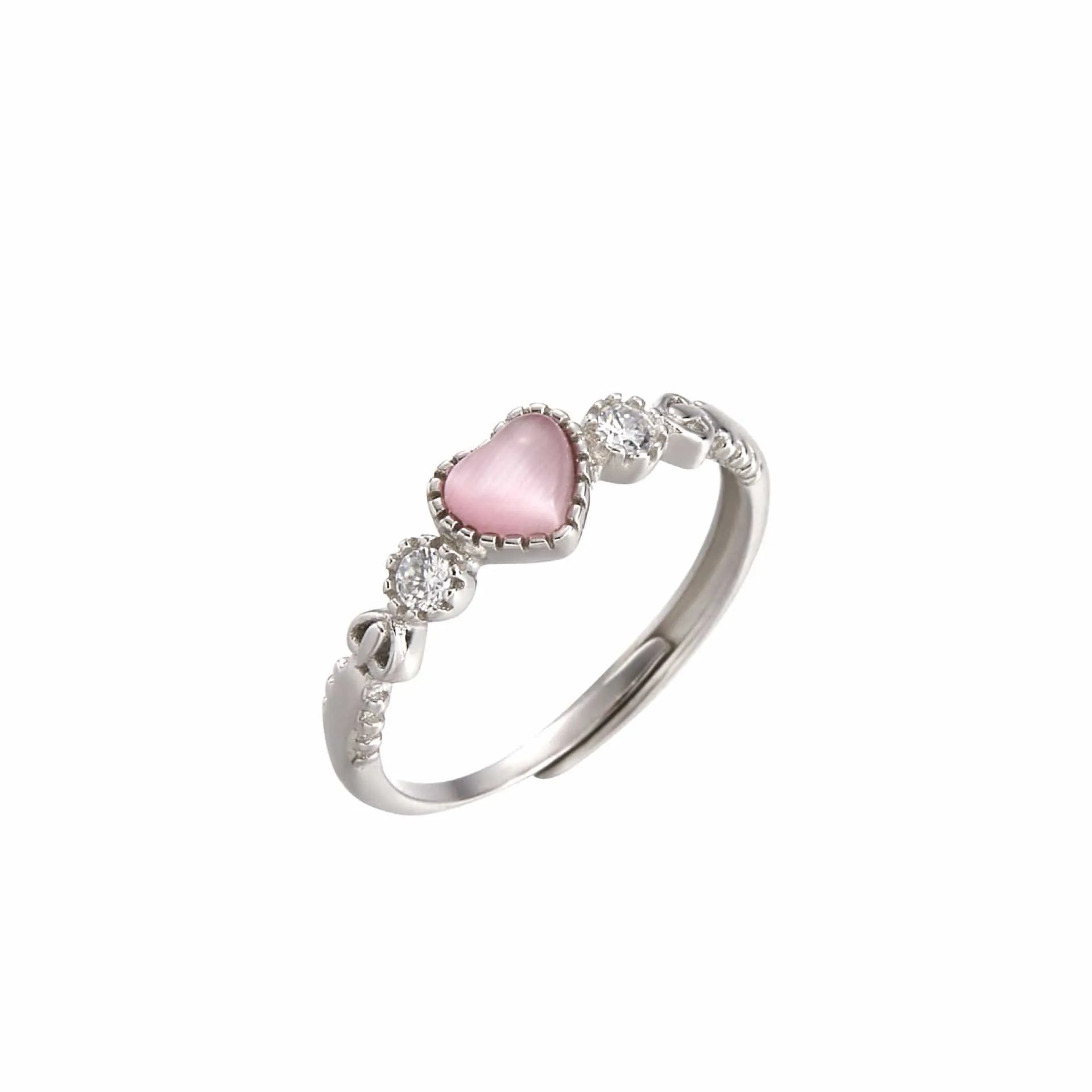 Chic CZ Inlaid Pink Opal Heart Ring