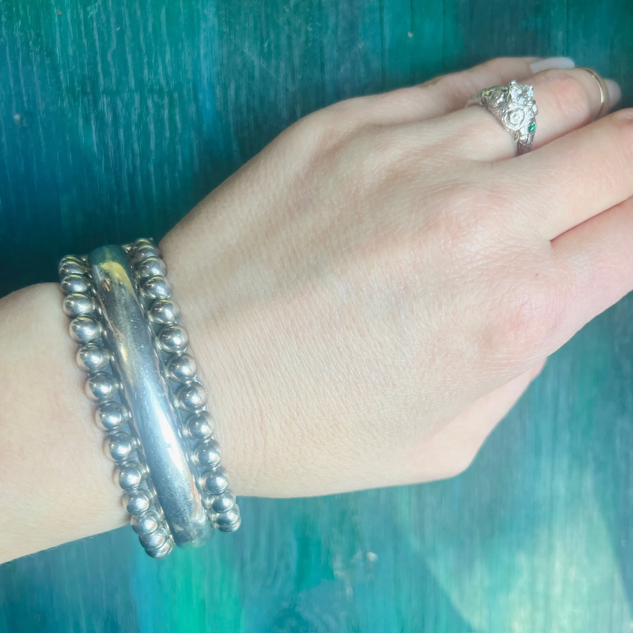 Chic Taxco Sterling Silver Clamper Bracelet