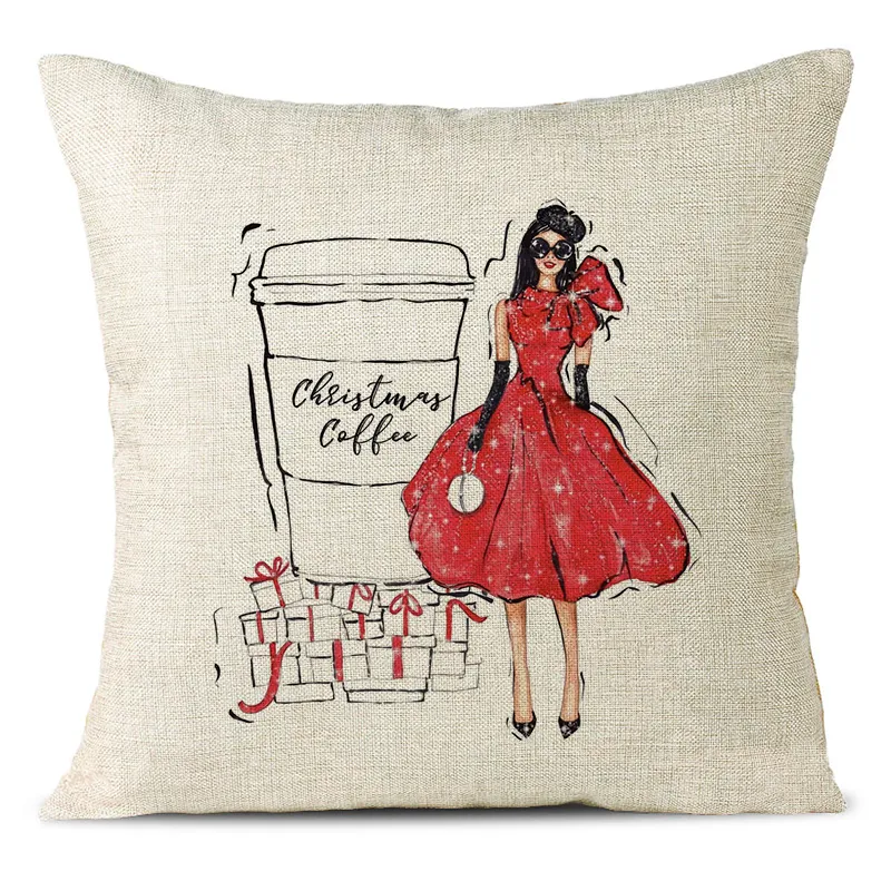 Christmas Themed Linen Pillowcase