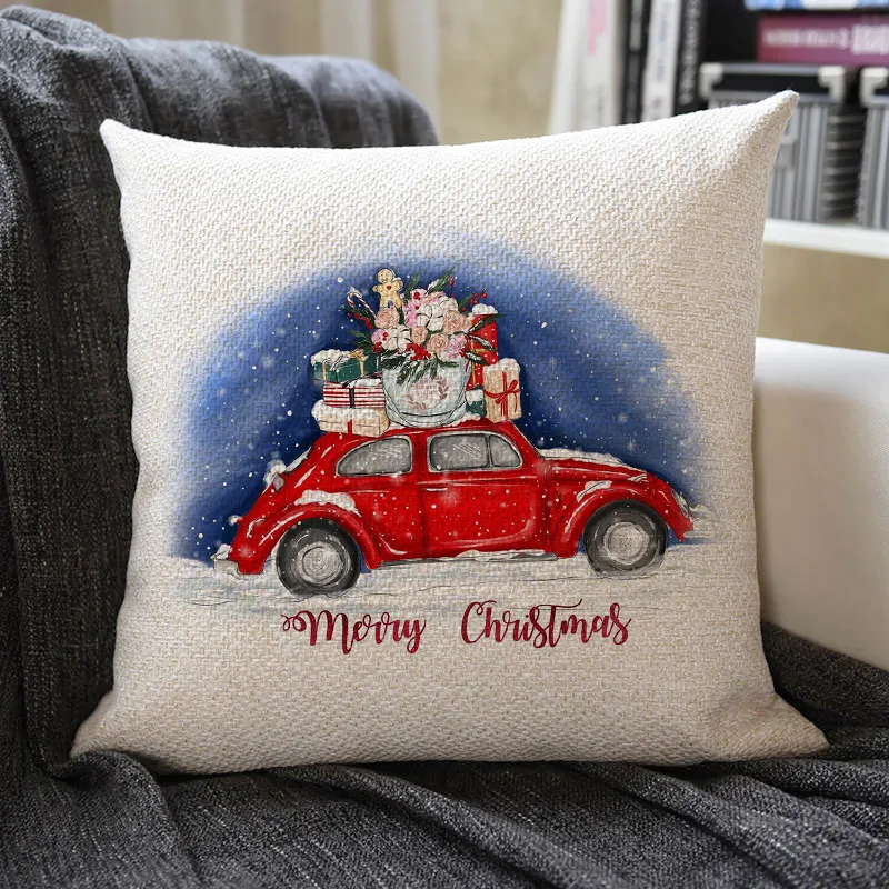 Christmas Themed Linen Pillowcase