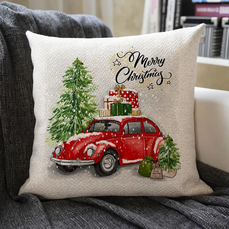 Christmas Themed Linen Pillowcase