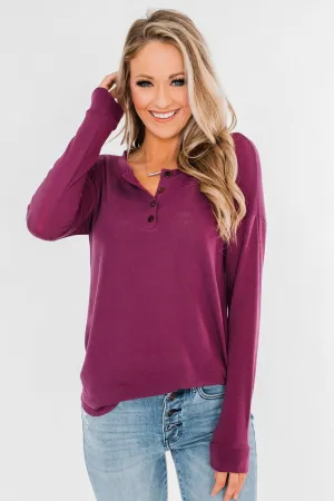 Cozy & Warm 4 Button Henley Top- Plum