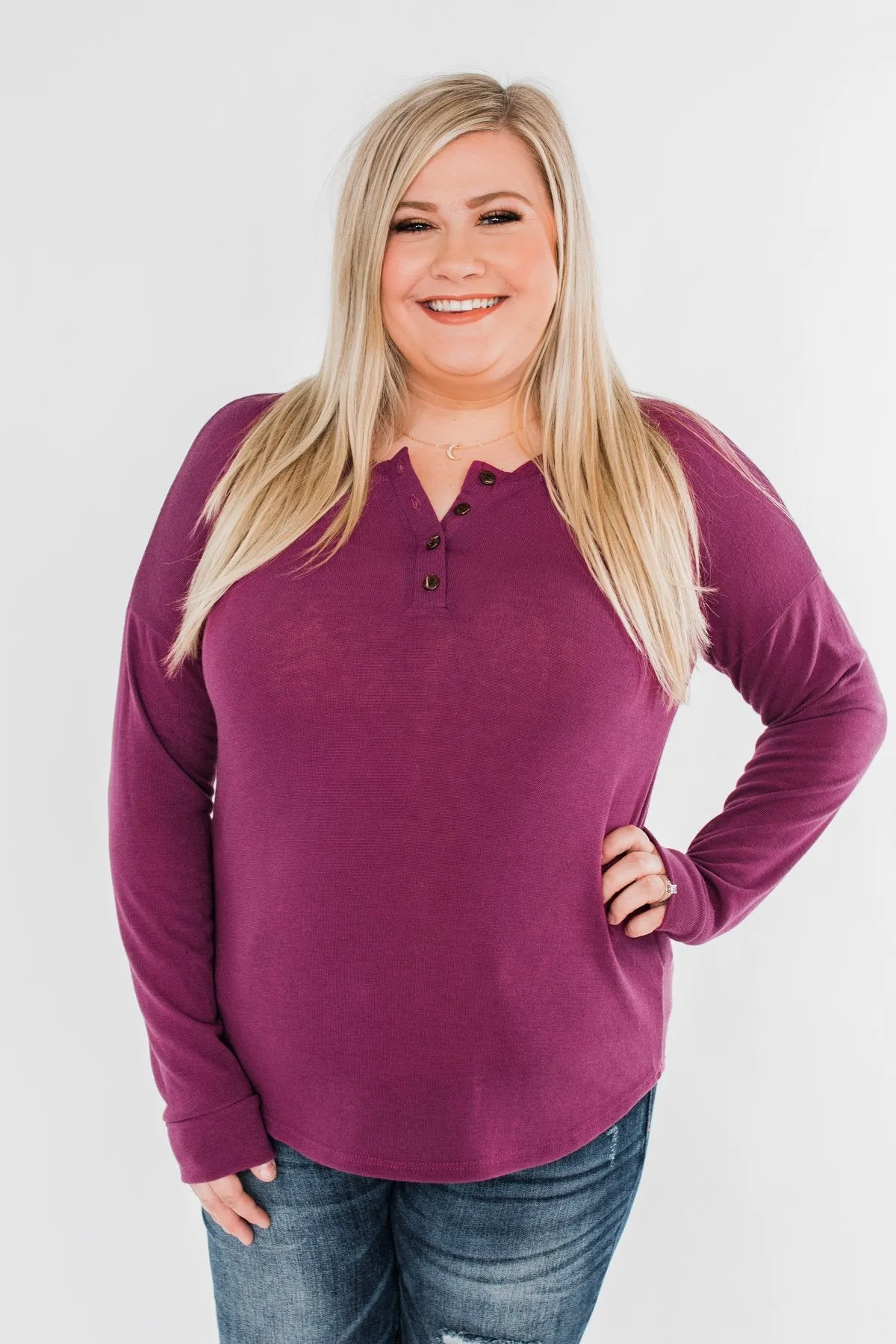 Cozy & Warm 4 Button Henley Top- Plum