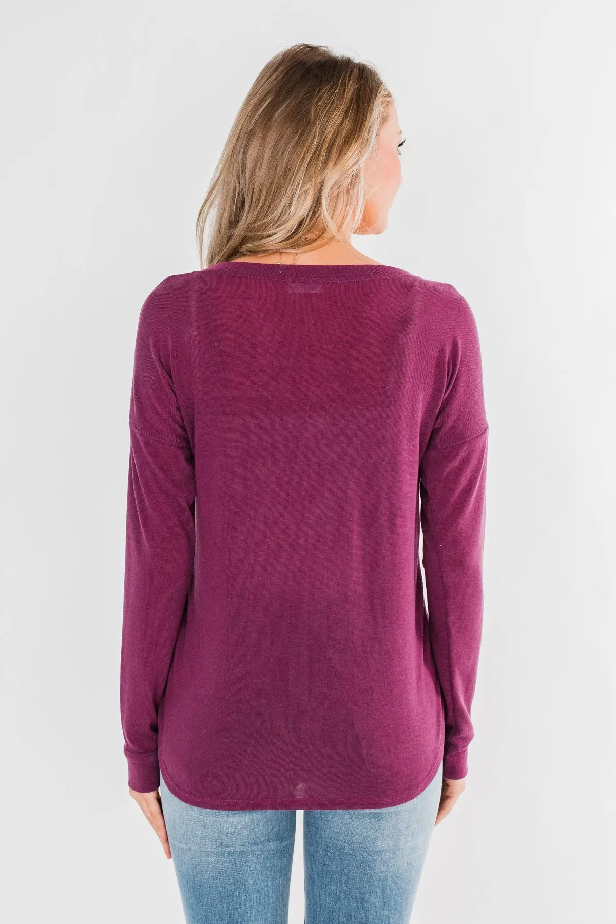 Cozy & Warm 4 Button Henley Top- Plum