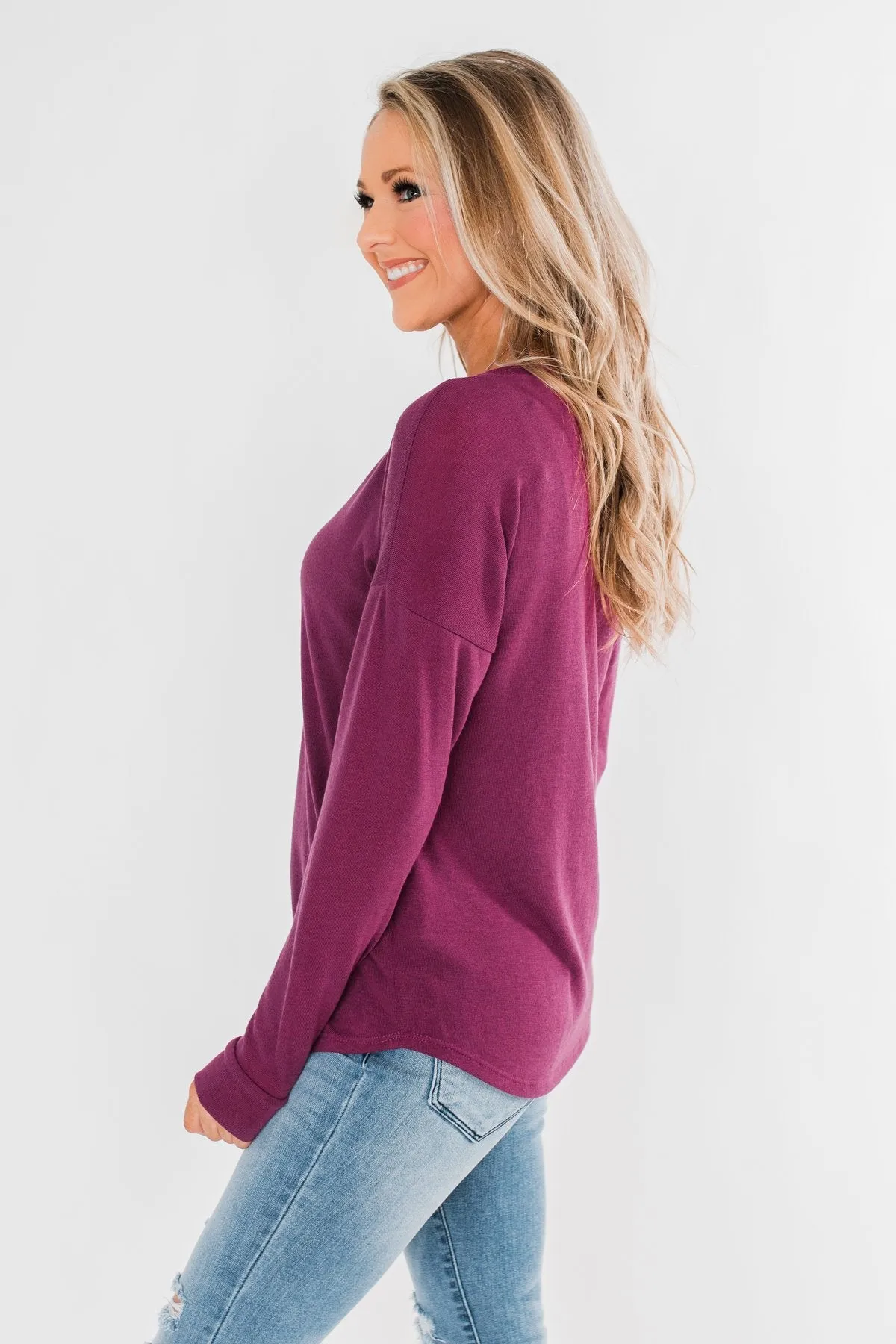Cozy & Warm 4 Button Henley Top- Plum