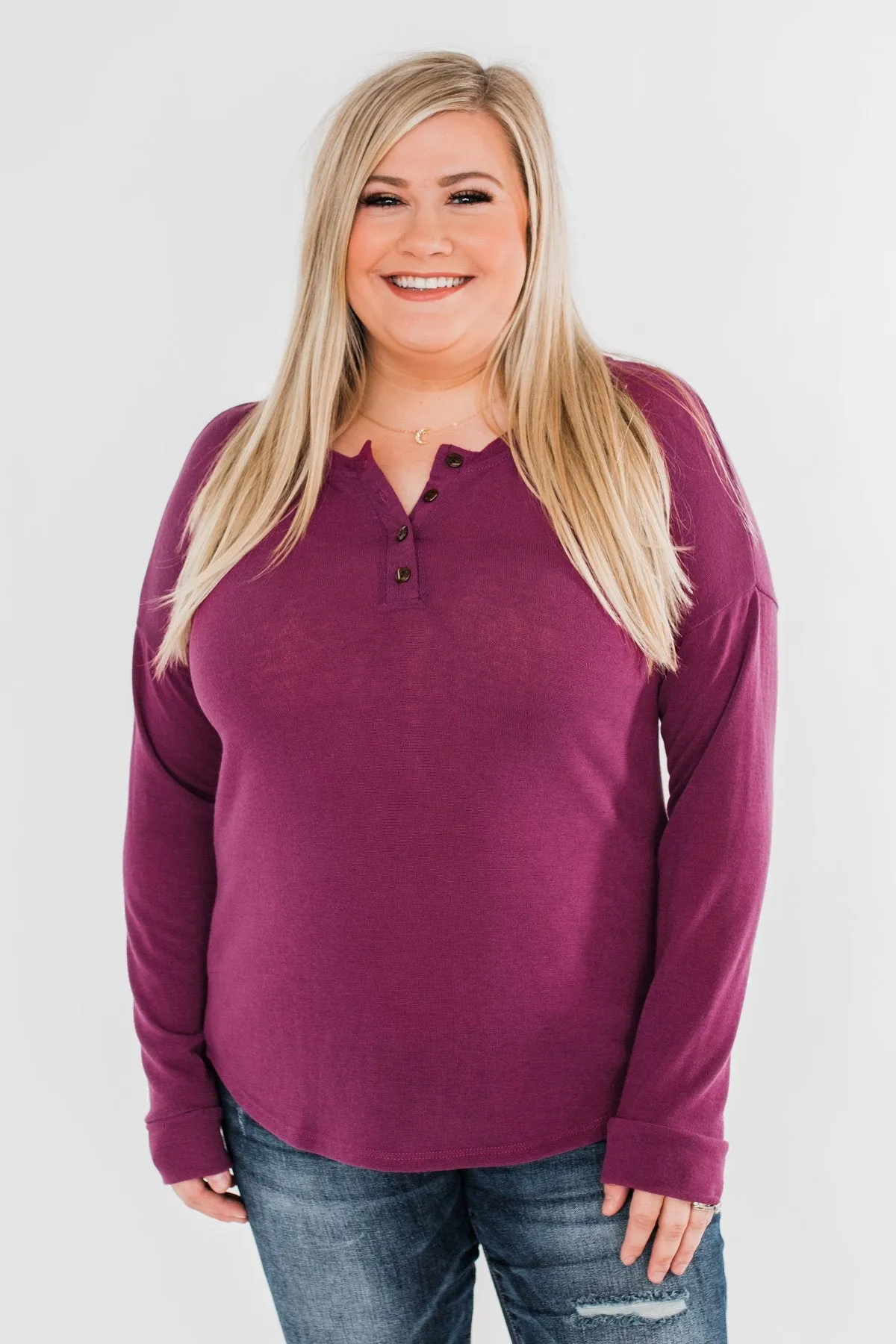 Cozy & Warm 4 Button Henley Top- Plum