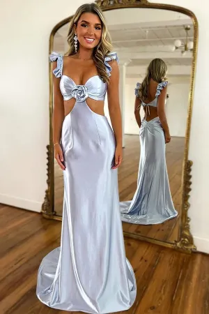 Cute Mermaid Cutout Waist Grey Long Prom Dress Party Dress TP1386