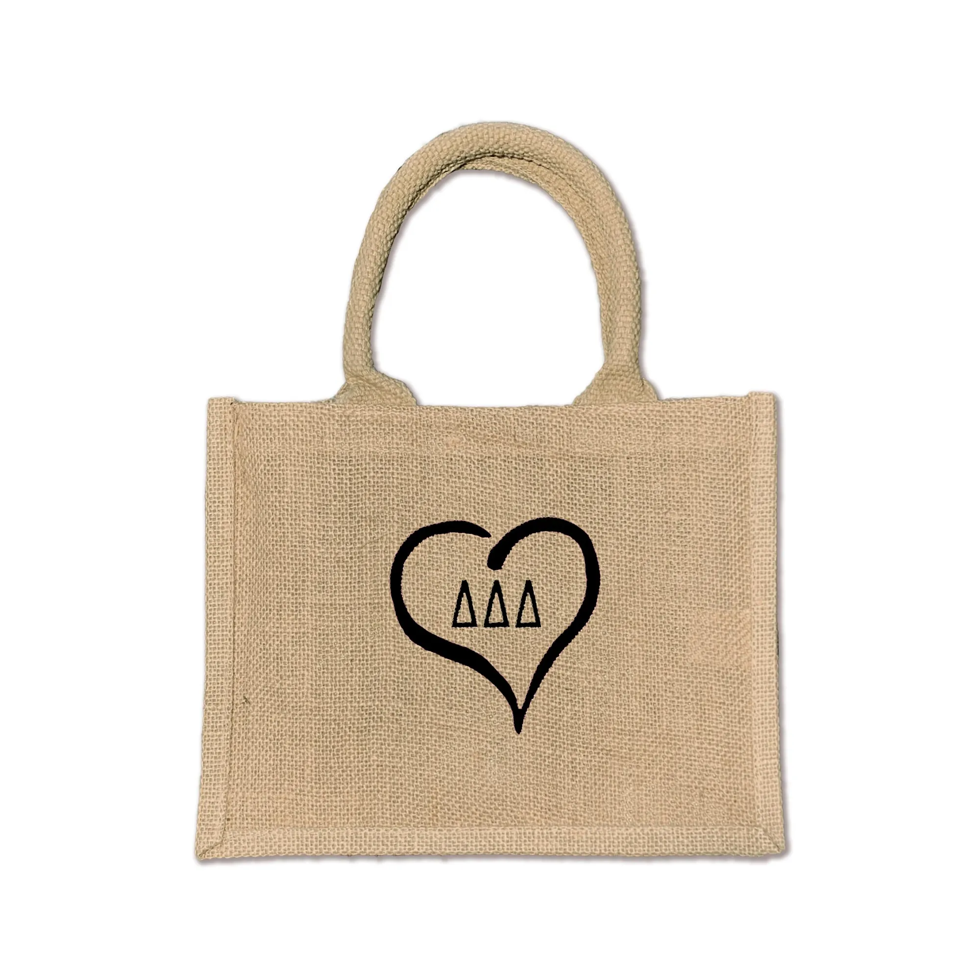 Delta Delta Delta Heart and Sorority Letters Burlap Tote Bag