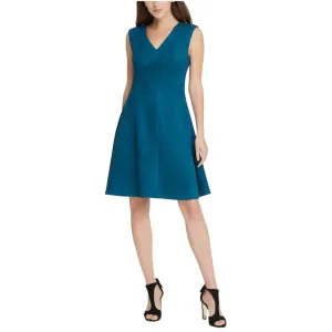 DKNY Women's V-Neck Faux Suede Seamed Fit Flare Dress