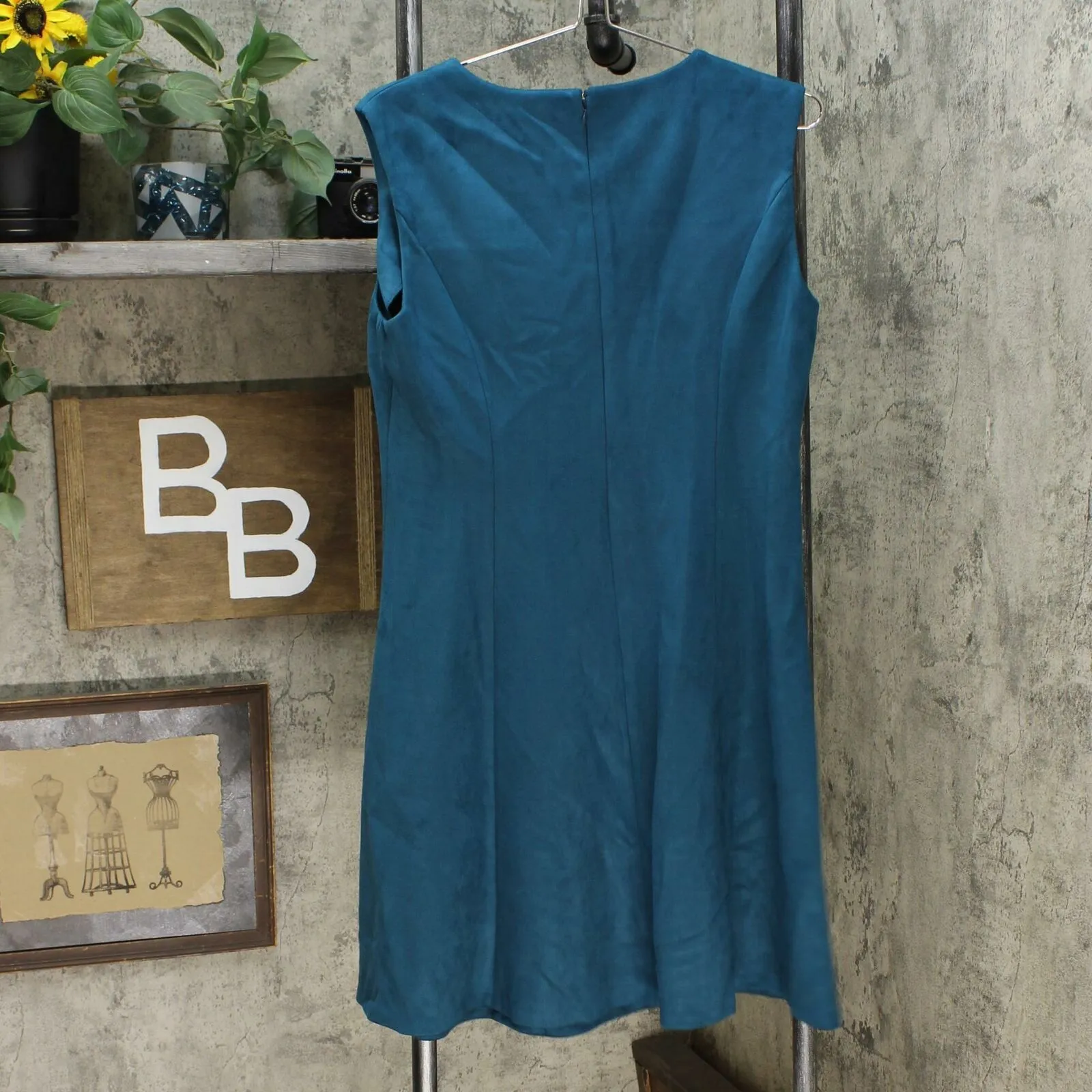 DKNY Women's V-Neck Faux Suede Seamed Fit Flare Dress