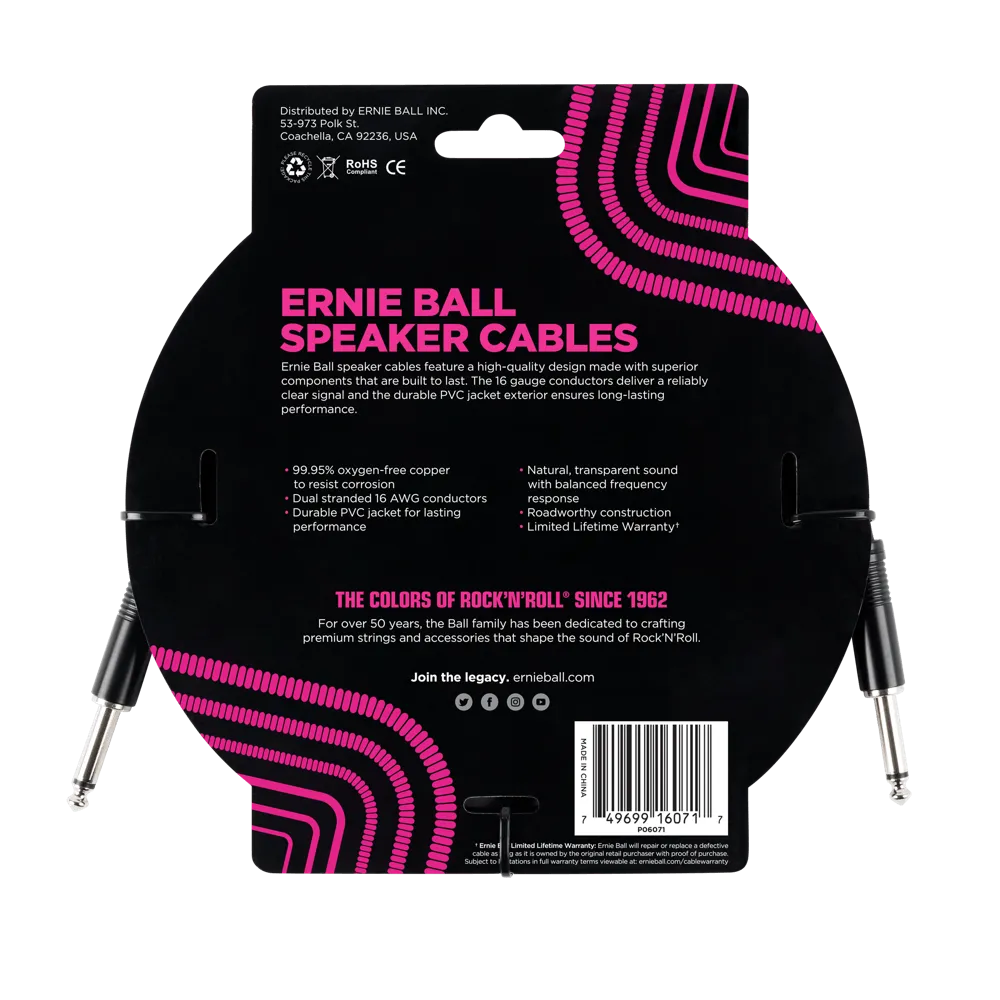Ernie Ball Straight Speaker Cable, 1 Meter