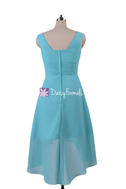 Fabulous Aqua Blue High Low Party Dress Classic Tiffany Blue V neckline Dress (BM2422)