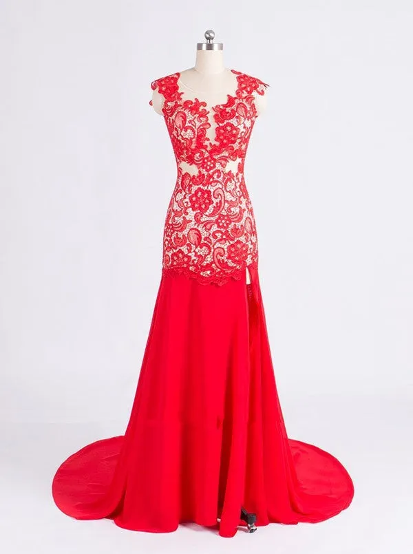 Floor Length Prom Dresses,Red Prom Dress,Evening Dress