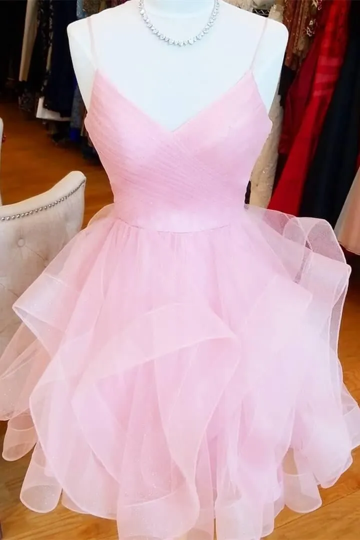Flounced Burgundy Sparkly Tulle Homecoming Dress With Side Draping HD0161