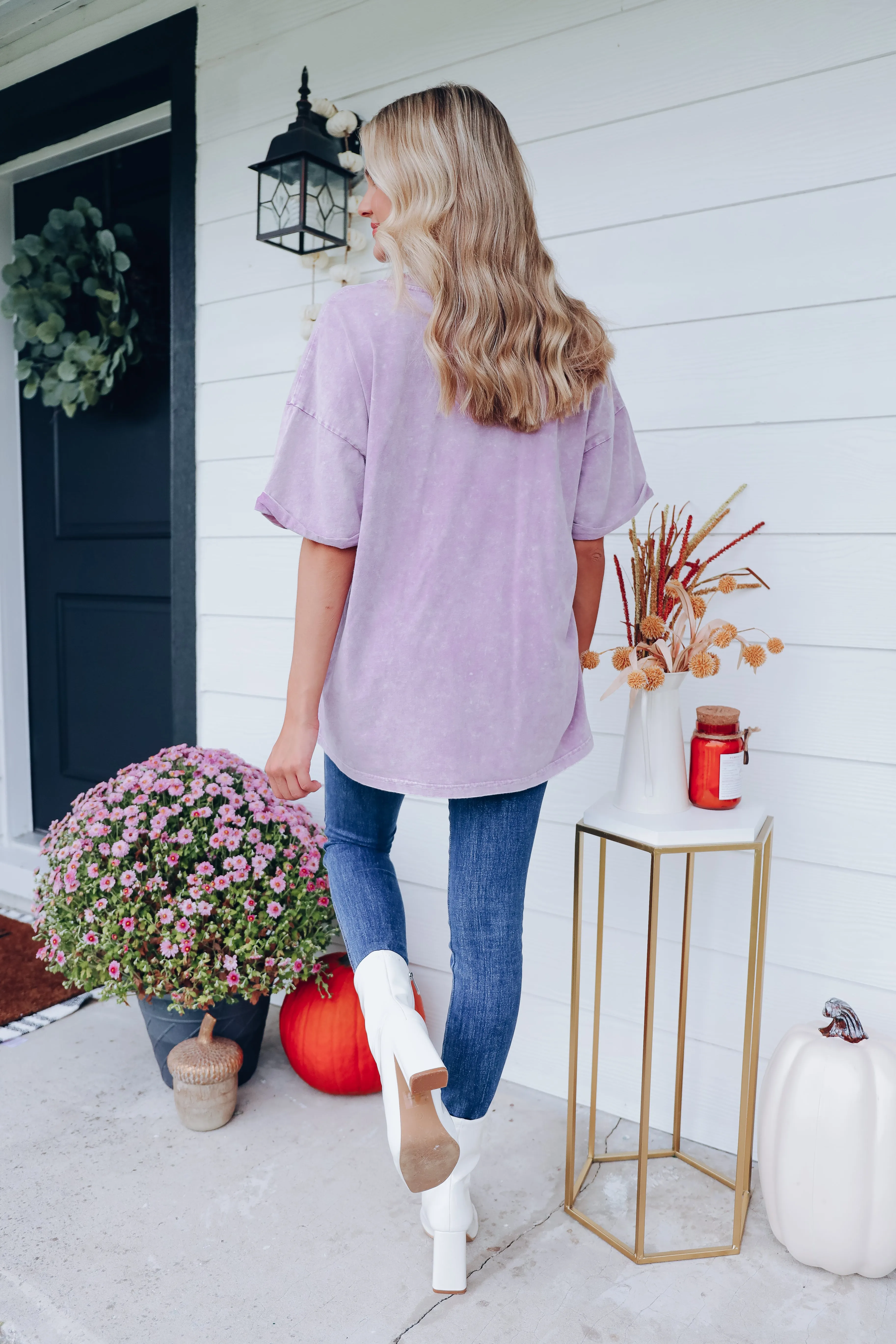 Free Bird Vintage Acid Wash Graphic Tee - Lavender