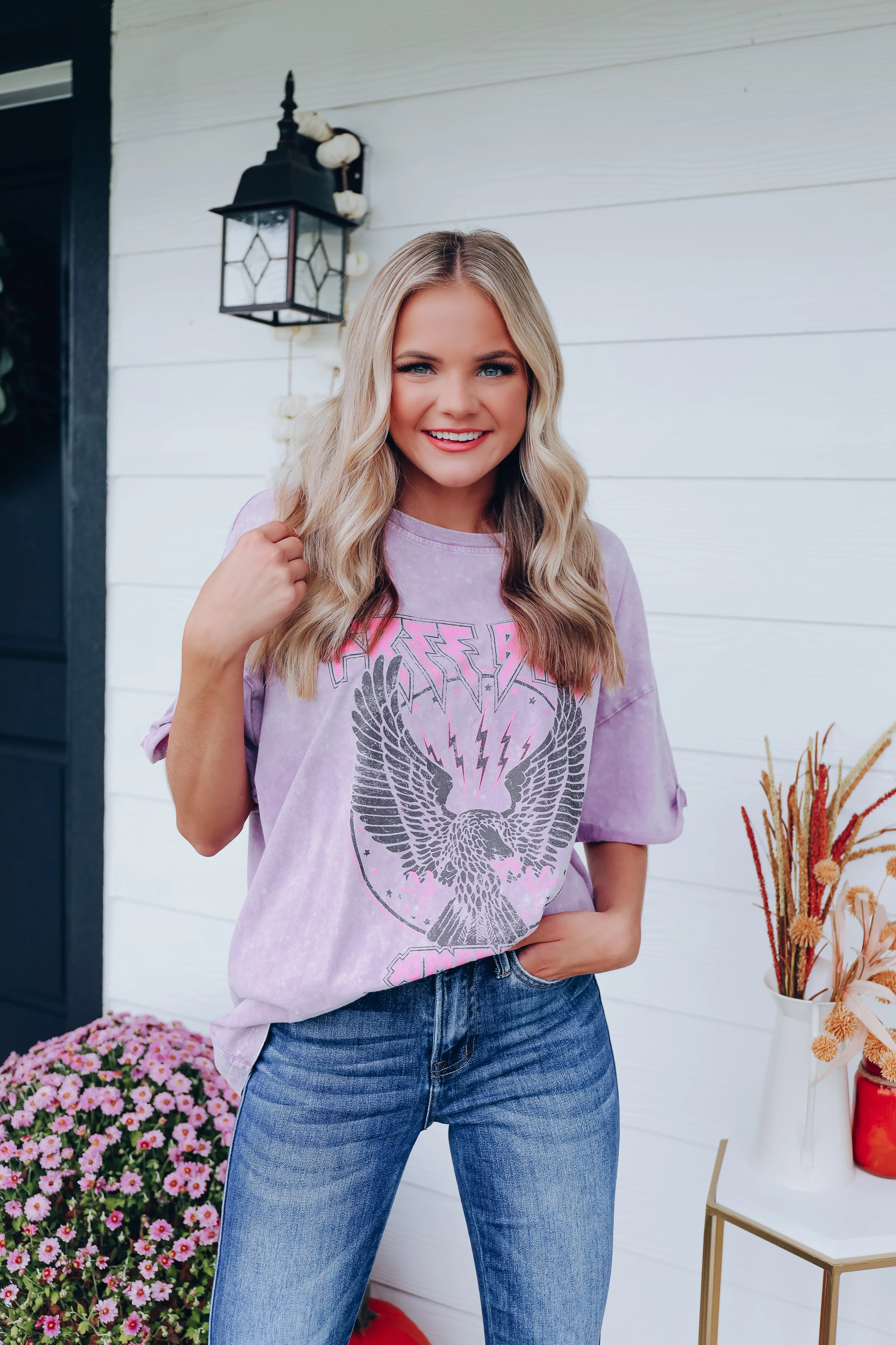 Free Bird Vintage Acid Wash Graphic Tee - Lavender