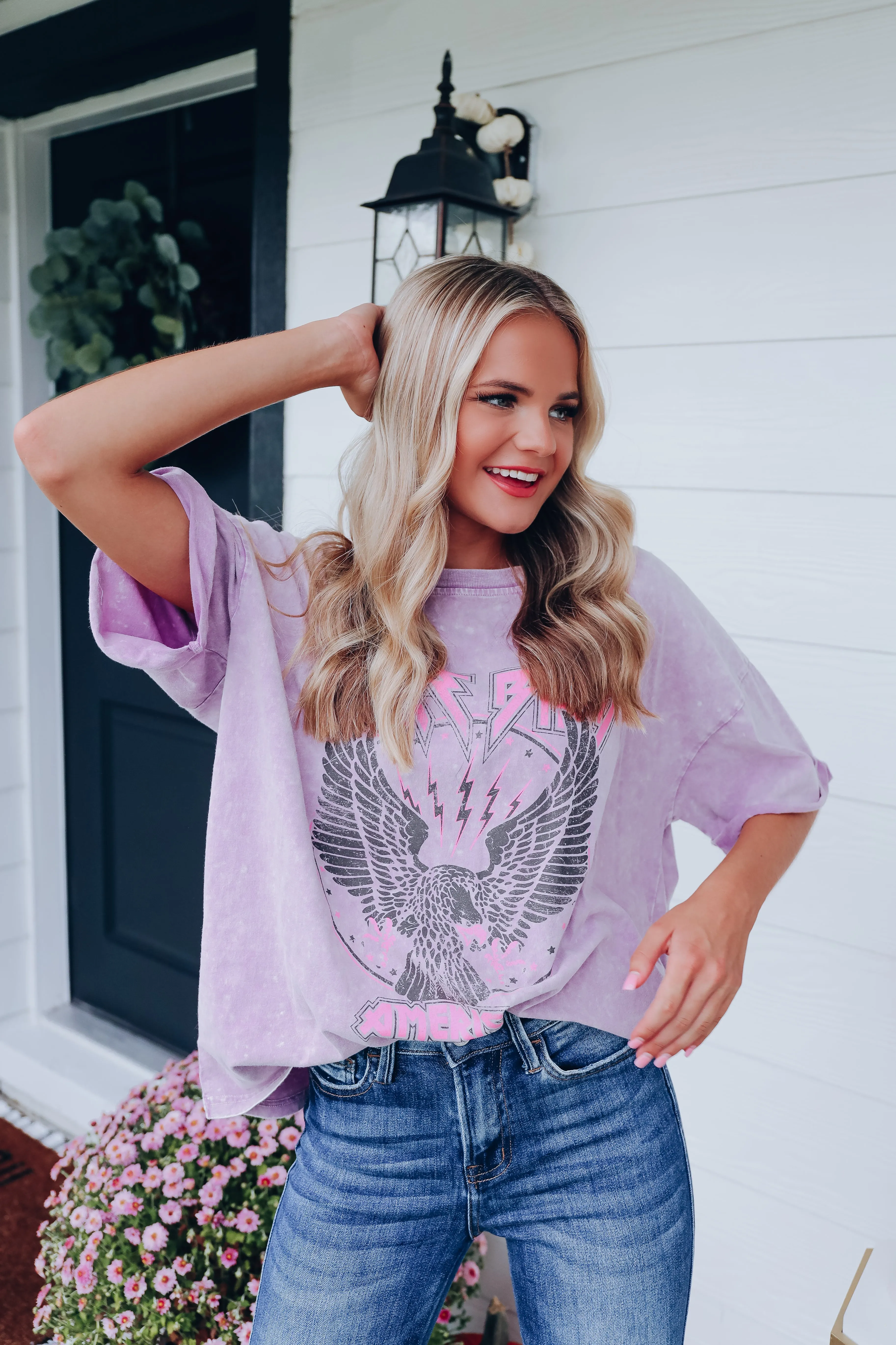 Free Bird Vintage Acid Wash Graphic Tee - Lavender