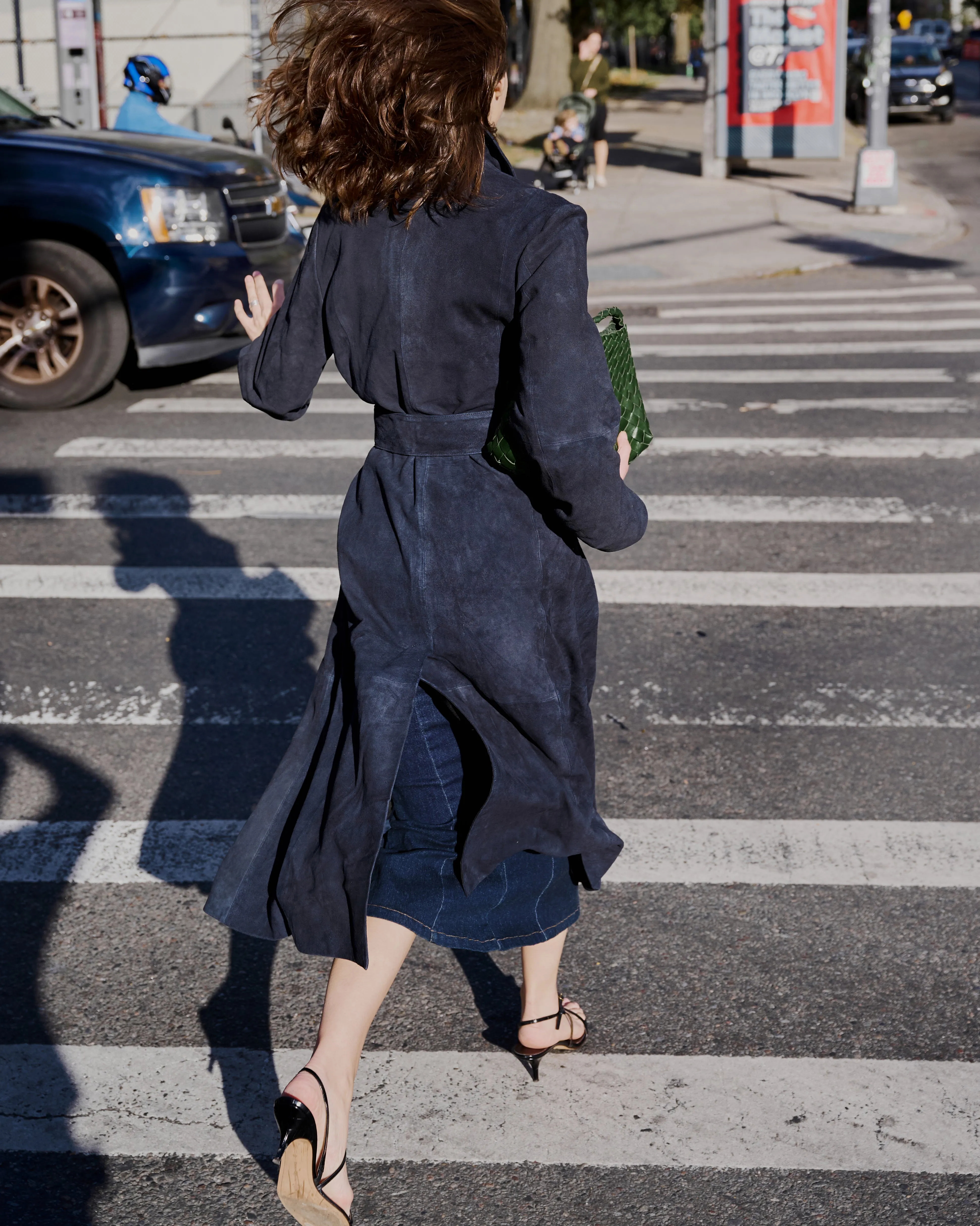 Frida Full Length Leather Wrap Coat in Midnight Suede