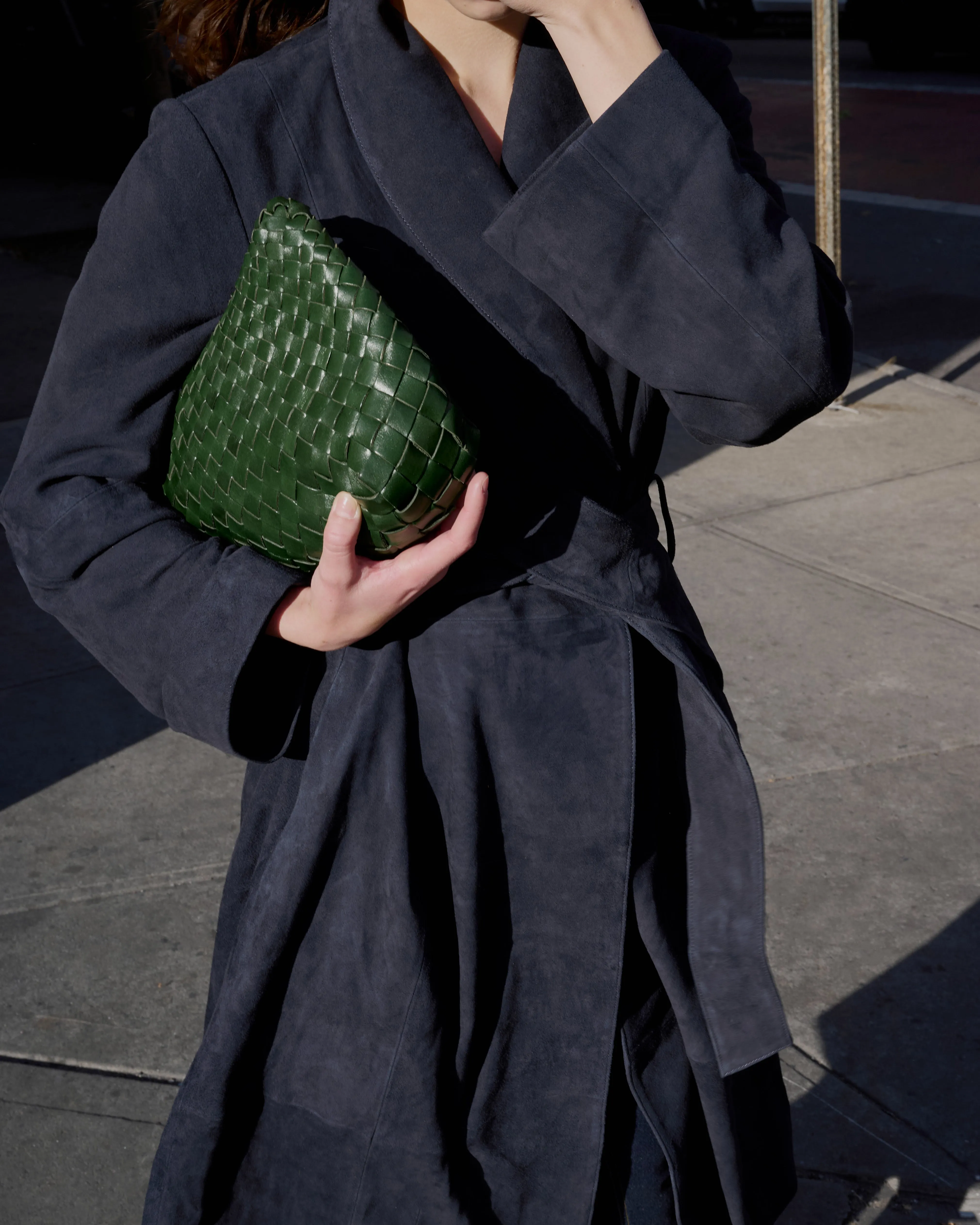 Frida Full Length Leather Wrap Coat in Midnight Suede