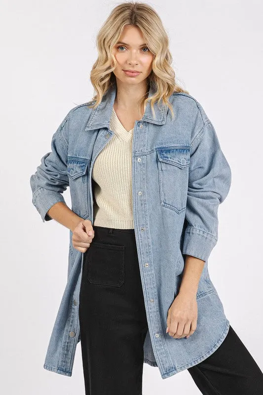 Hazel Blues® |  Mittoshop Light Wash Patch Pocket Longline Denim Jacket