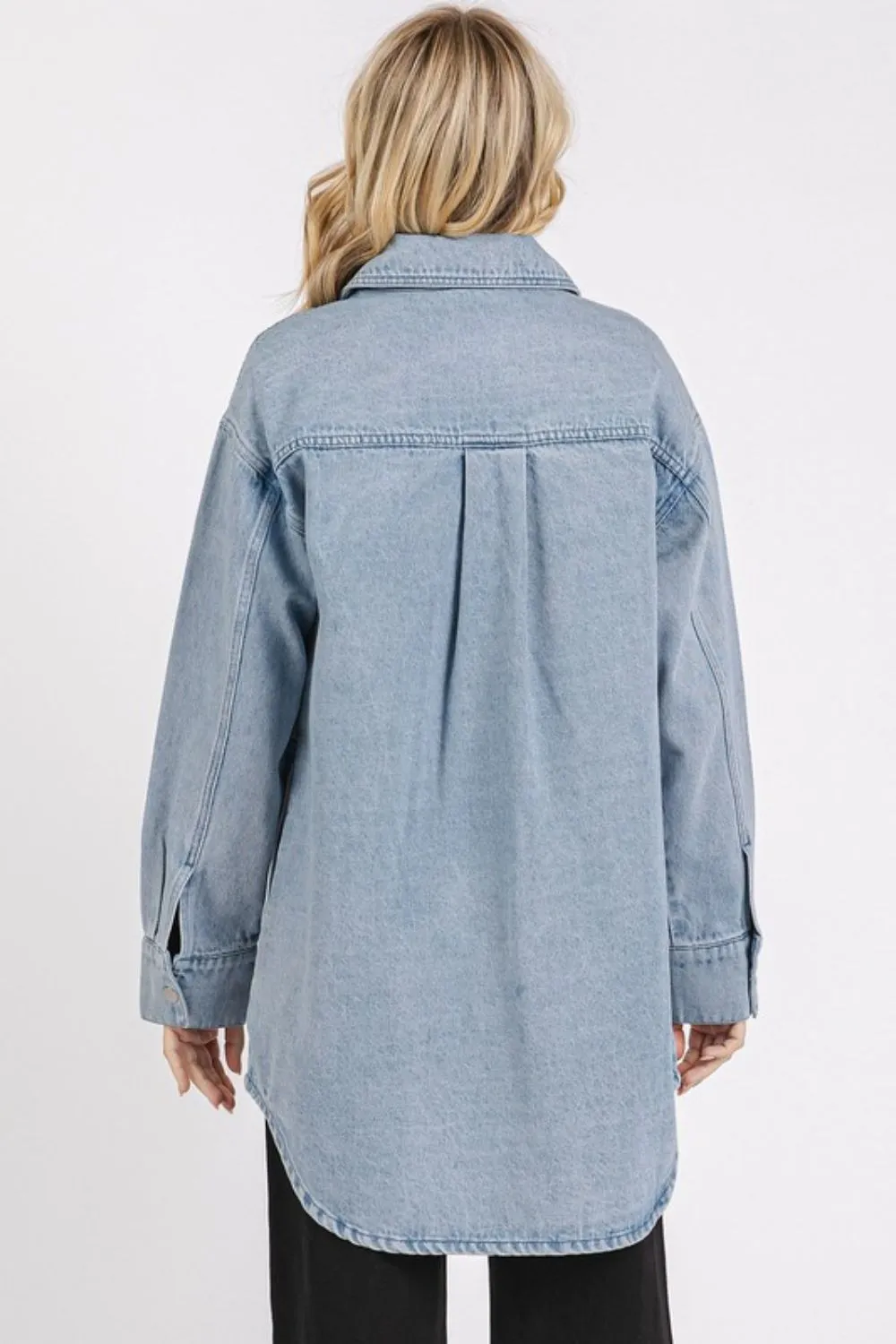 Hazel Blues® |  Mittoshop Light Wash Patch Pocket Longline Denim Jacket