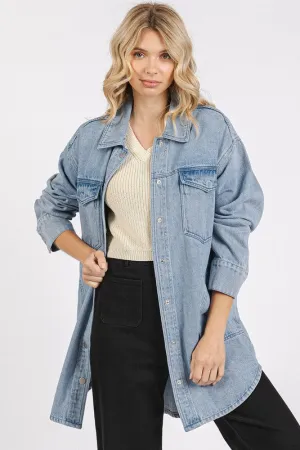 Hazel Blues® |  Mittoshop Light Wash Patch Pocket Longline Denim Jacket