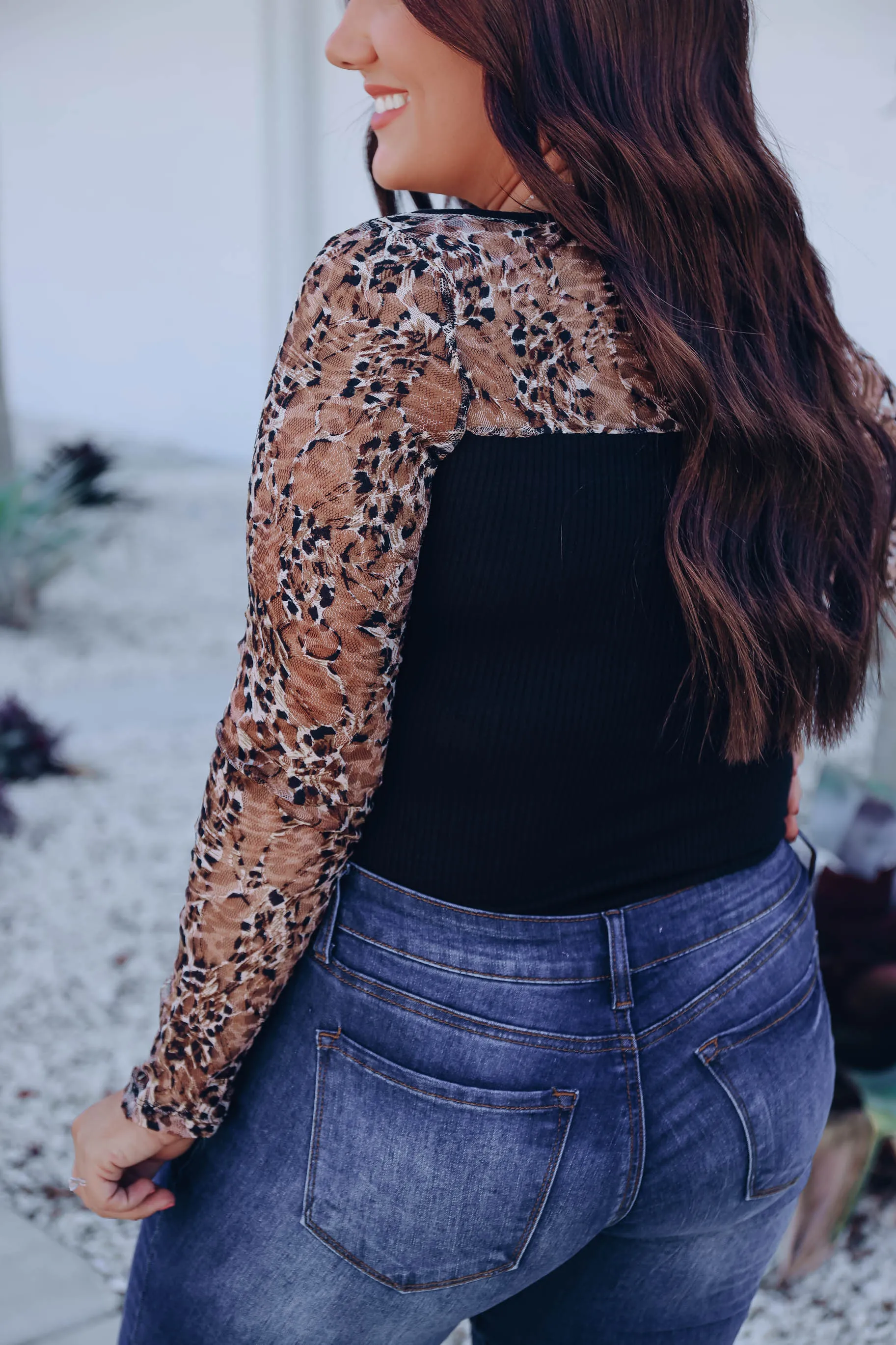 Hear Me Roar Sheer Sleeve Bodysuit - Leopard