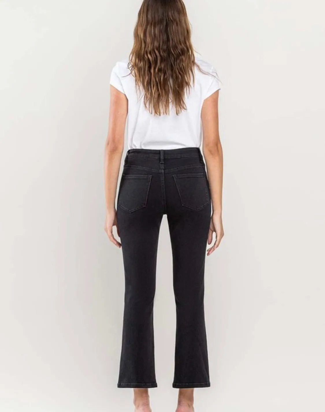 High Rise Crop Flare Jeans Black