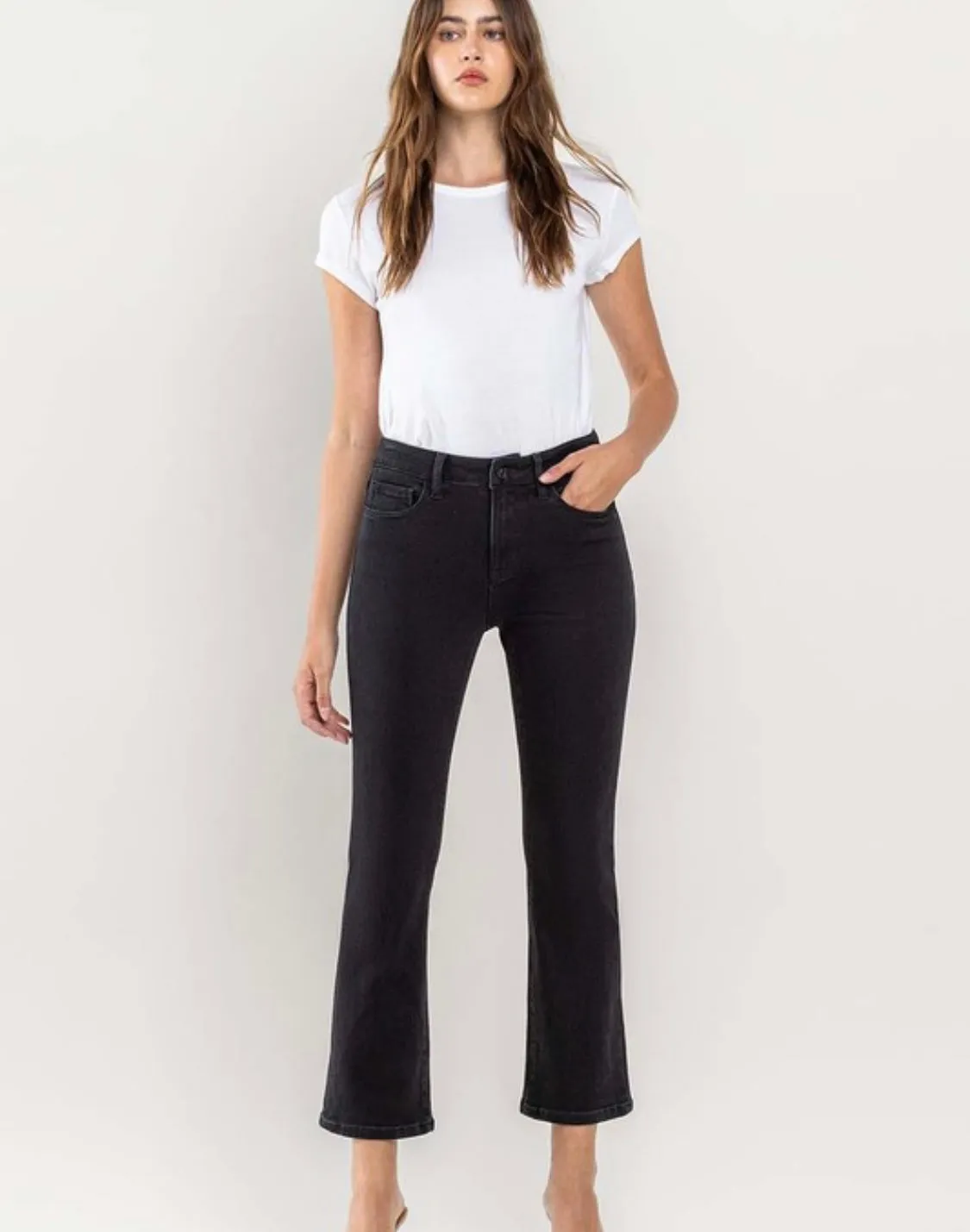 High Rise Crop Flare Jeans Black