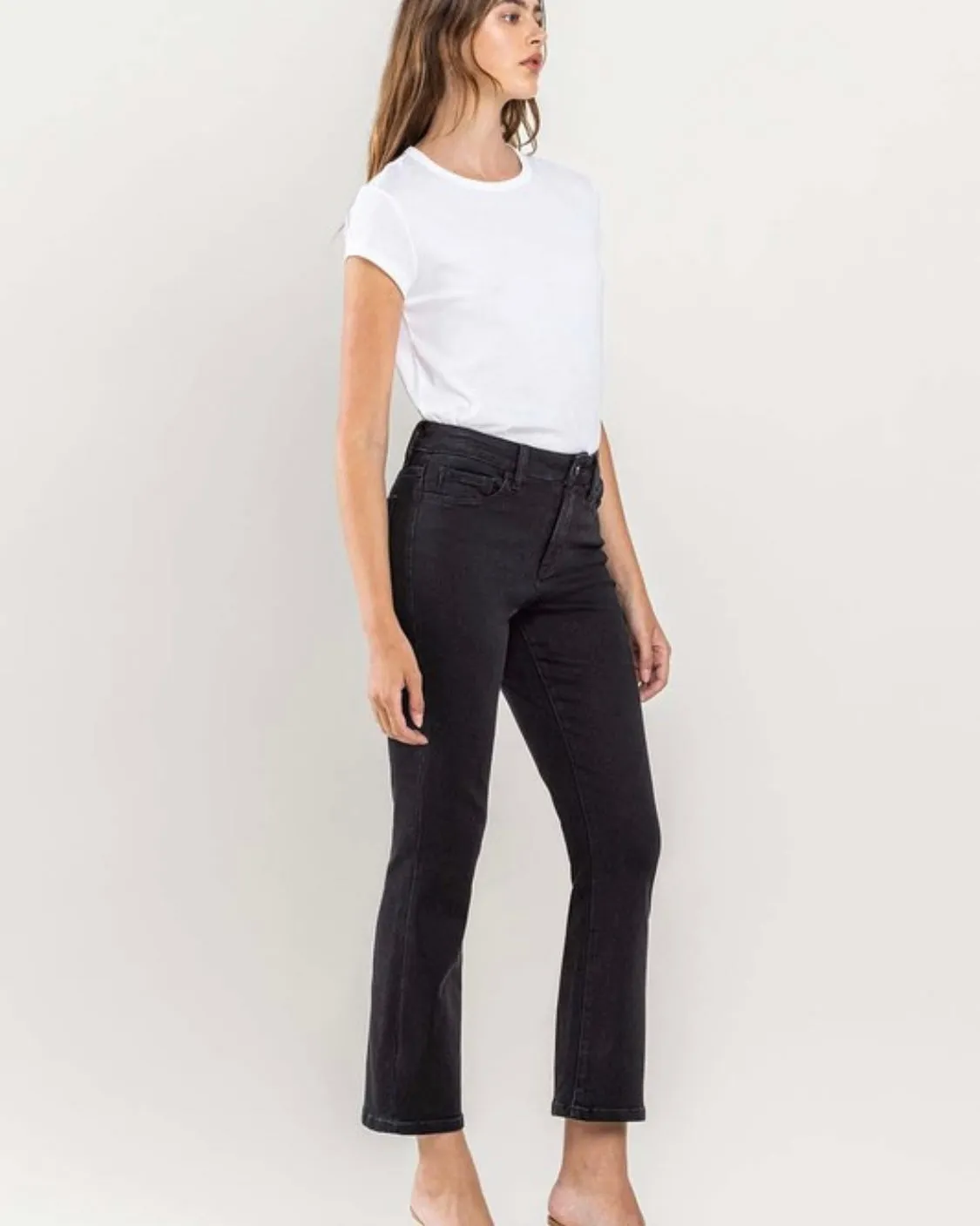 High Rise Crop Flare Jeans Black