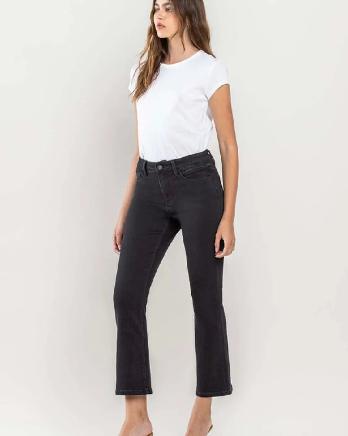 High Rise Crop Flare Jeans Black