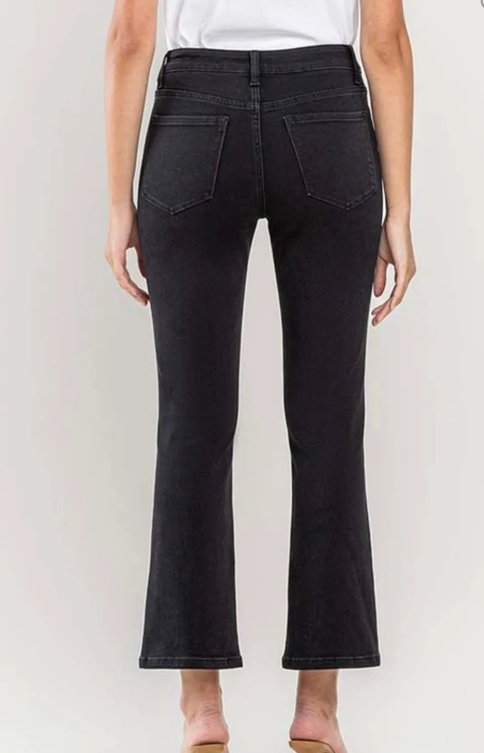 High Rise Crop Flare Jeans Black