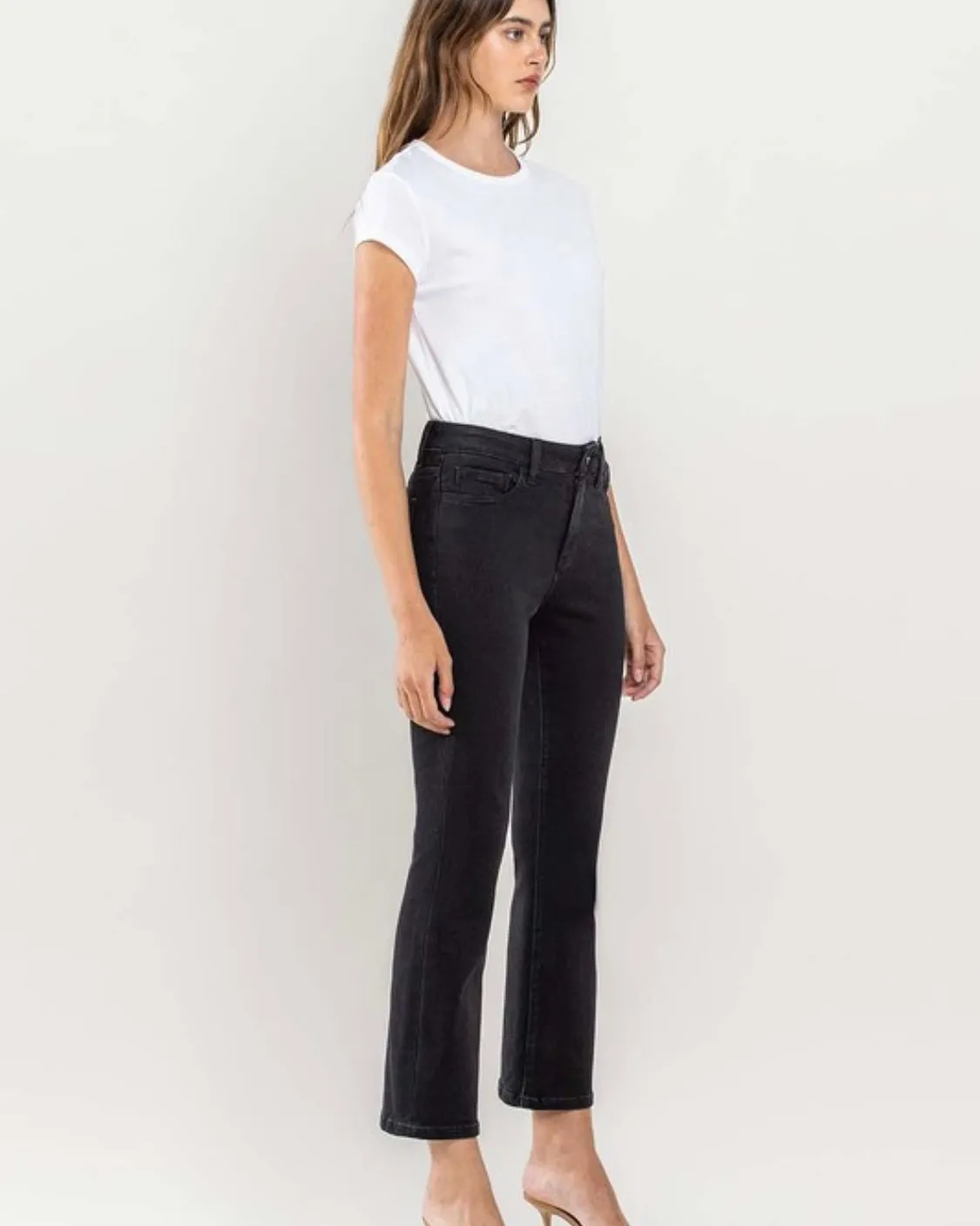 High Rise Crop Flare Jeans Black
