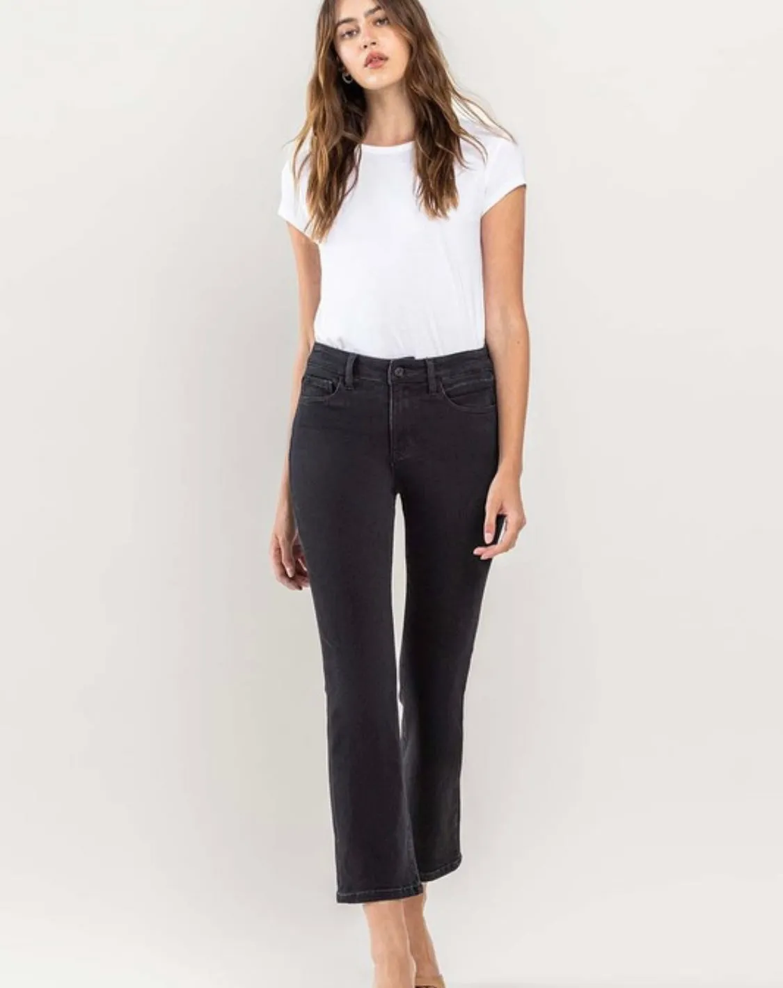 High Rise Crop Flare Jeans Black