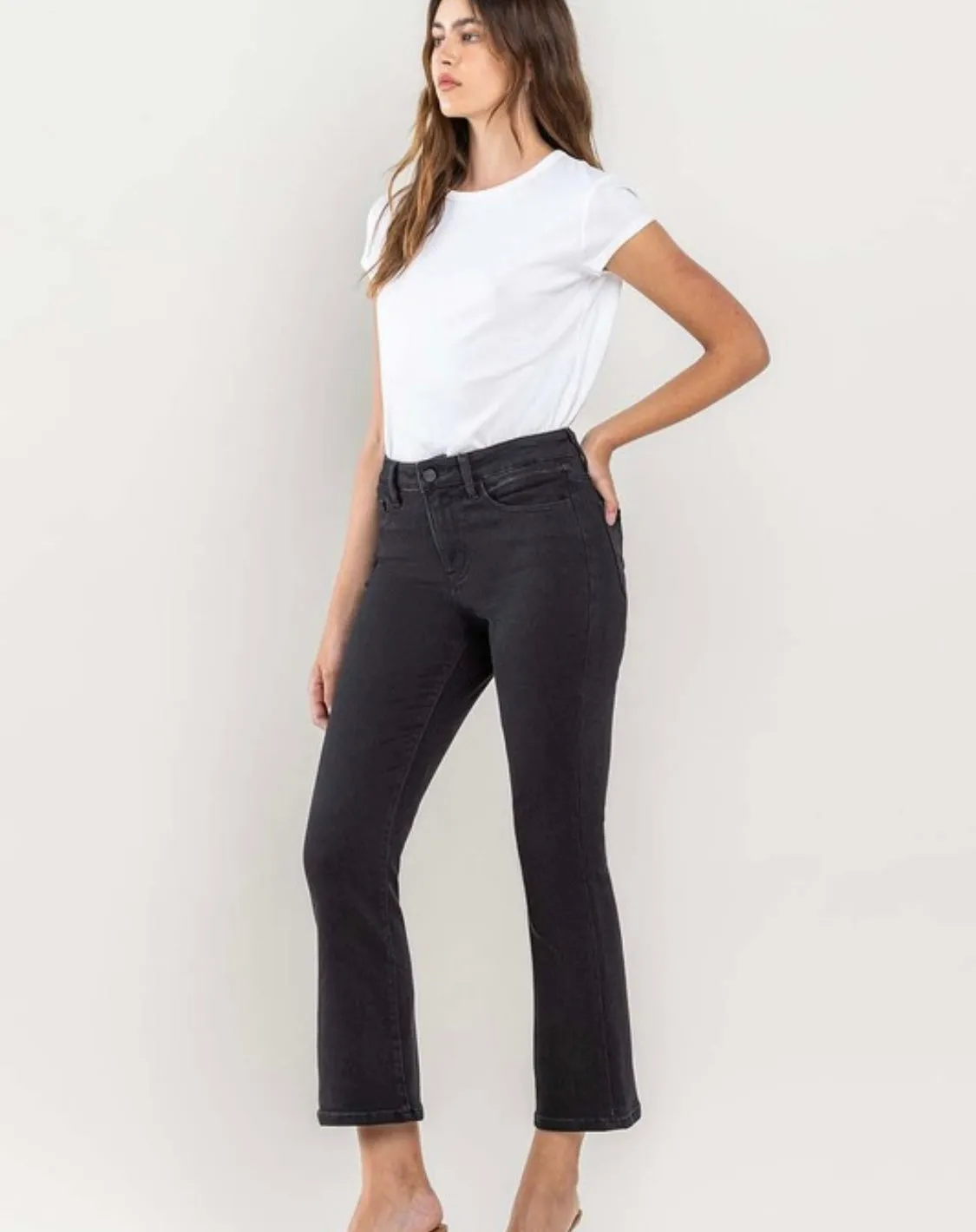 High Rise Crop Flare Jeans Black