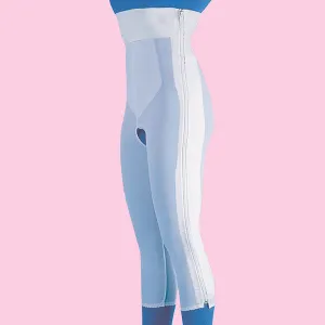 High Waist Compression Girdle Below Knee - Contact Closure with Zipper, White (#2070)