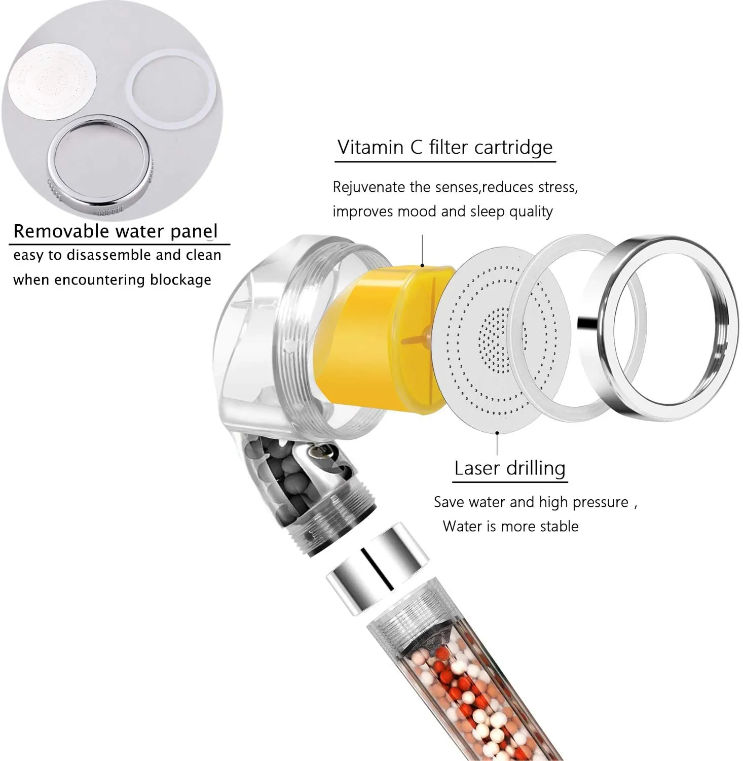Homlly Vitamin C Filter High Pressure Shower Head with 3 Replacement Balms