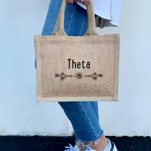 Kappa Alpha Theta  Floral Burlap Sorority Tote Bag – Perfect for Greek Life and College