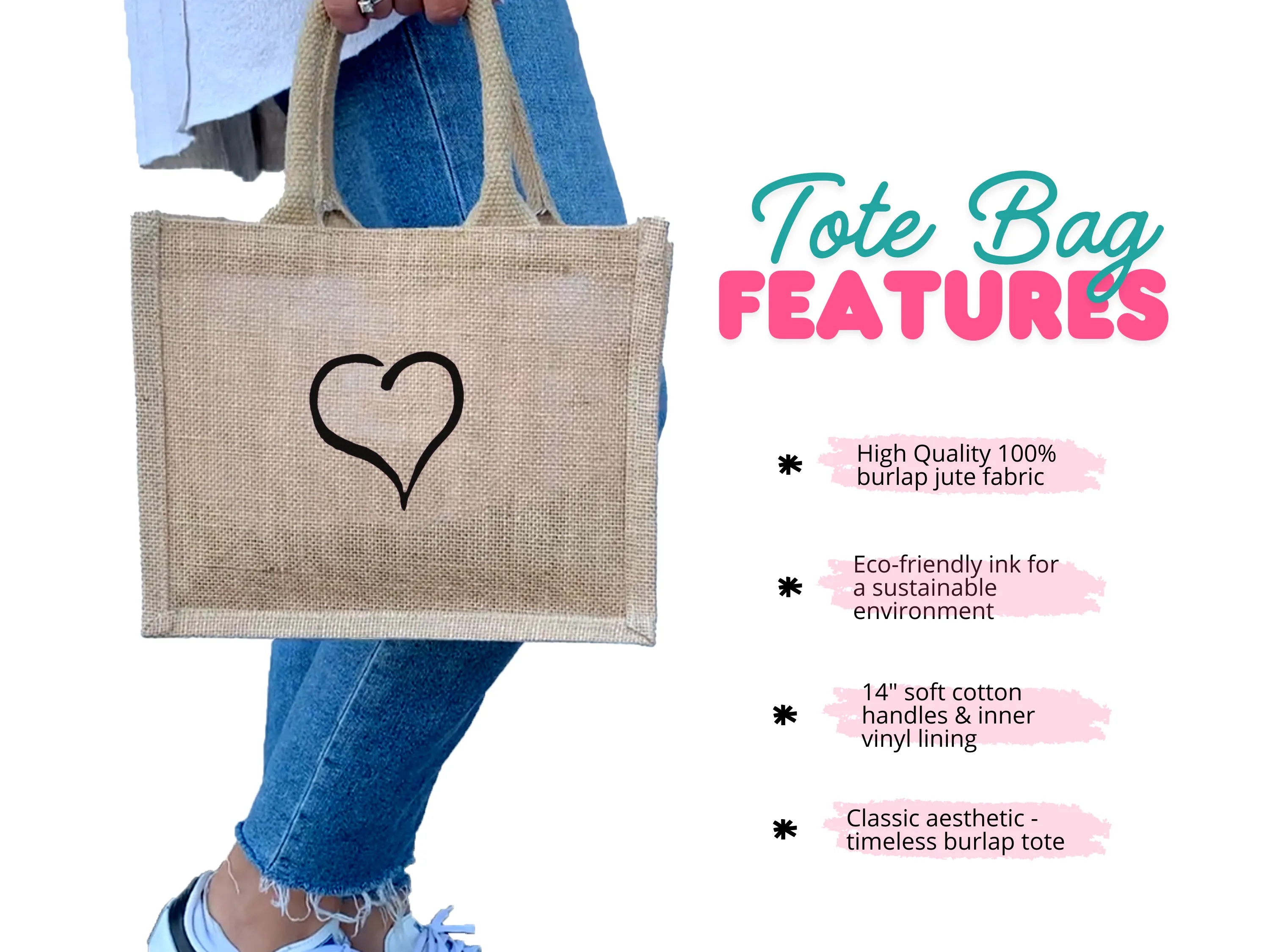 Kappa Kappa Gamma Heart and Sorority Letters Burlap Tote Bag