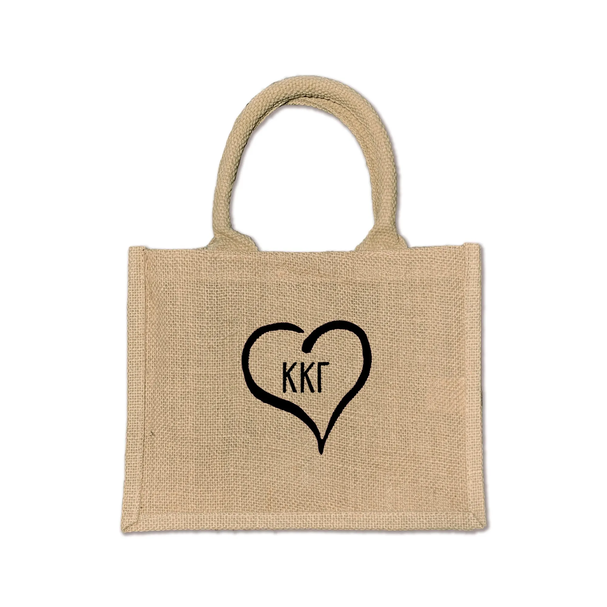 Kappa Kappa Gamma Heart and Sorority Letters Burlap Tote Bag