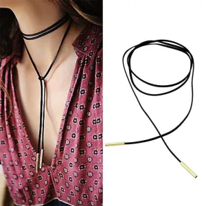 Kate Black Suede   Gold/Silver Choker Wrap Necklace