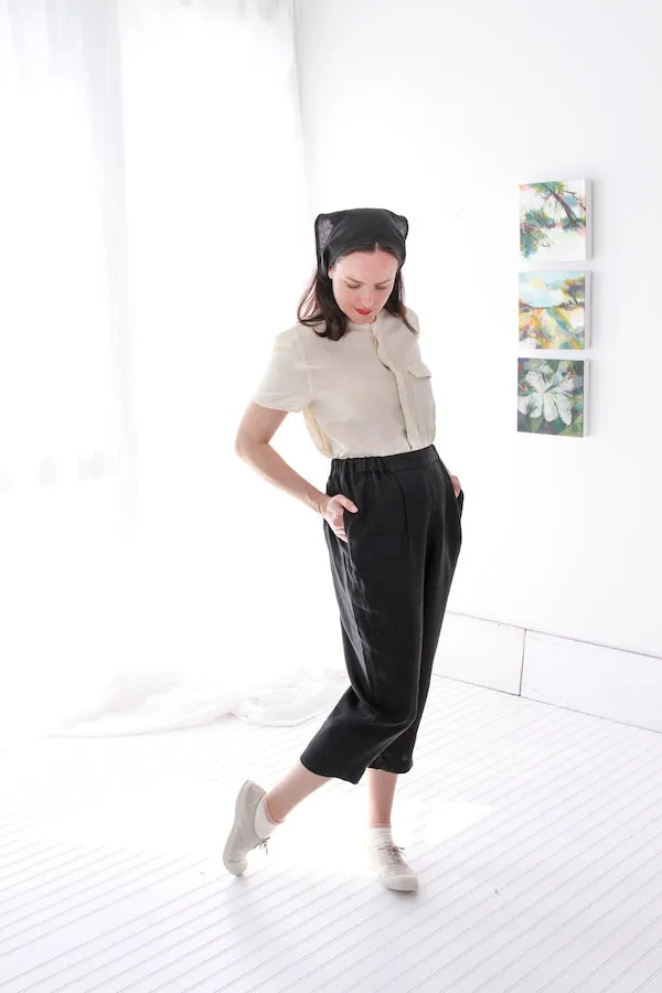 KITCHEN PANTS IN BLACK LINEN