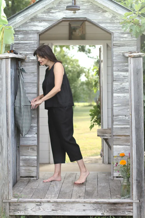 KITCHEN PANTS IN BLACK LINEN