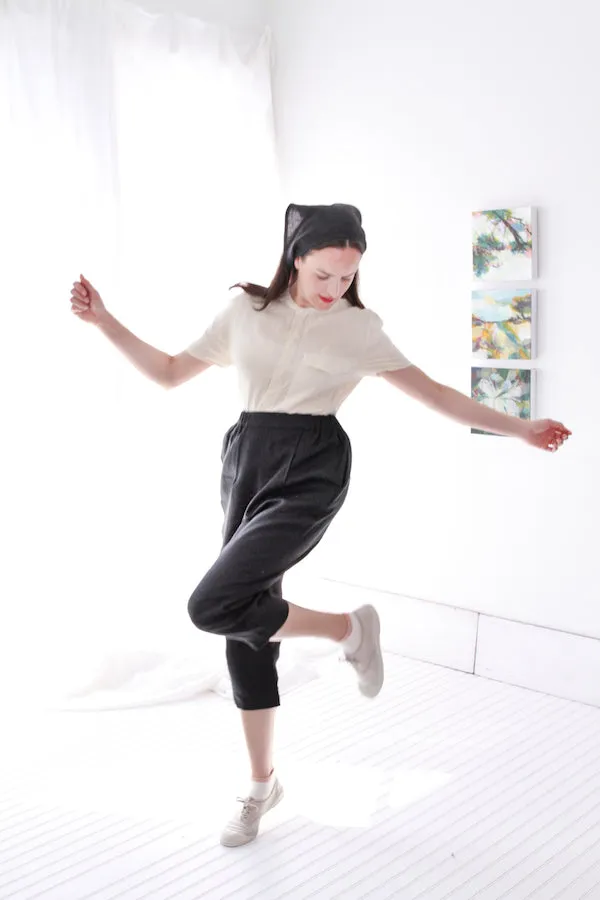 KITCHEN PANTS IN BLACK LINEN