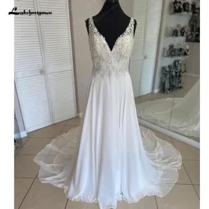 Lakshmigown Robe Chic Chiffon Boho Bohemian Wedding Dress for Women 2024 Lace Beads Sleeveless Wedding Gown  vestido de novia