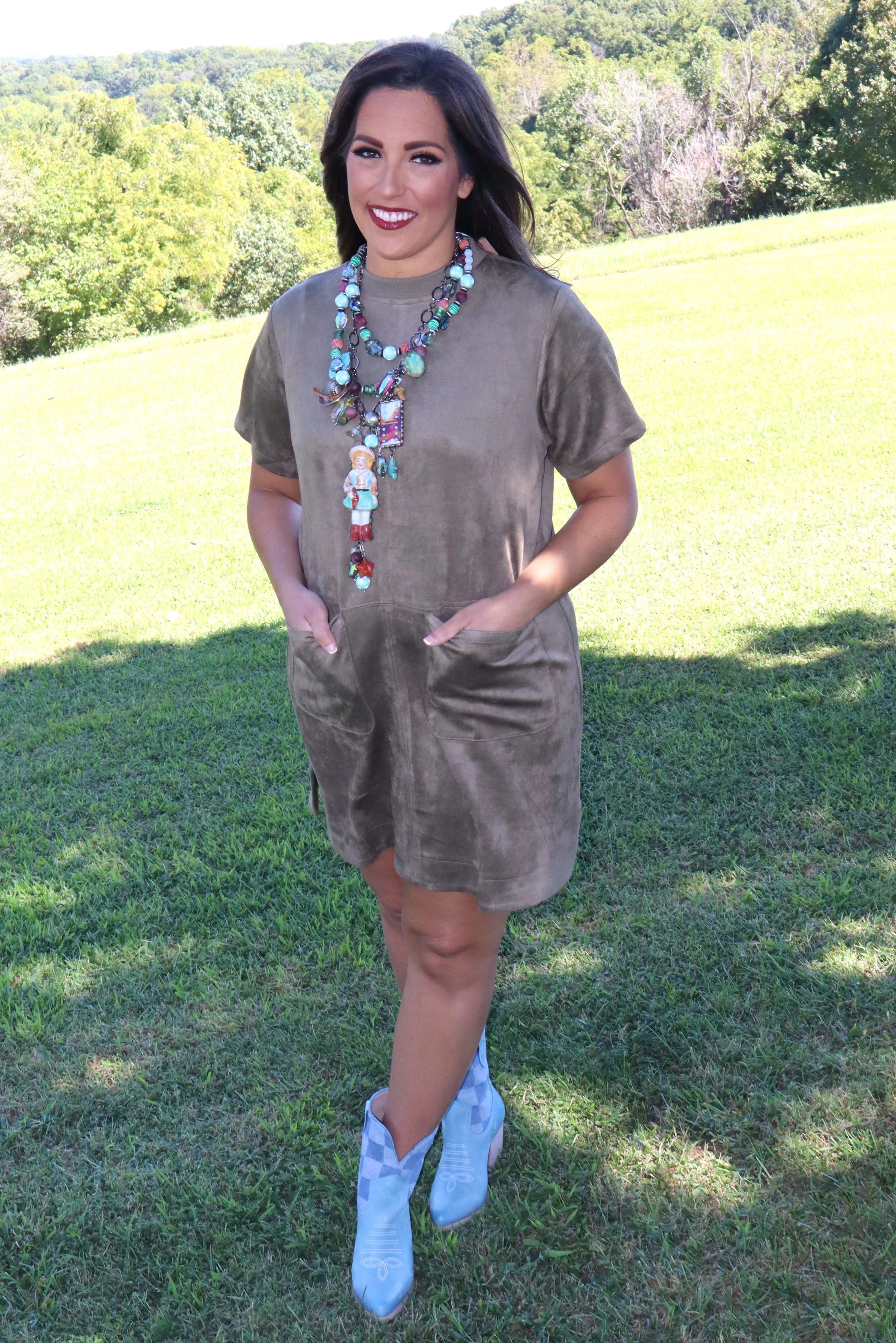 Leave Me Speechless Suede Dress - Olive