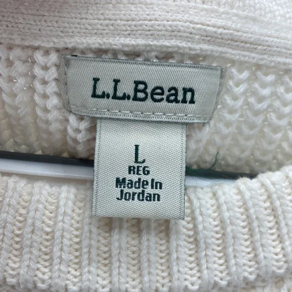LL Bean ribbed 100% cotton side slit pullover cream colored sweater minimalist