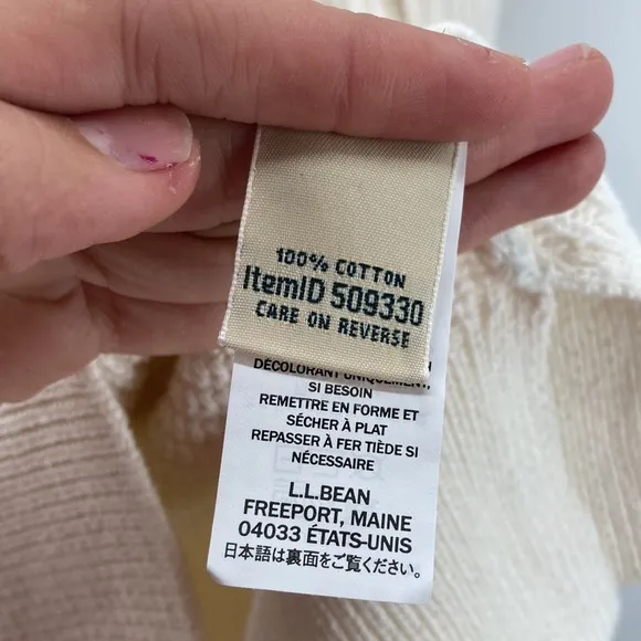 LL Bean ribbed 100% cotton side slit pullover cream colored sweater minimalist
